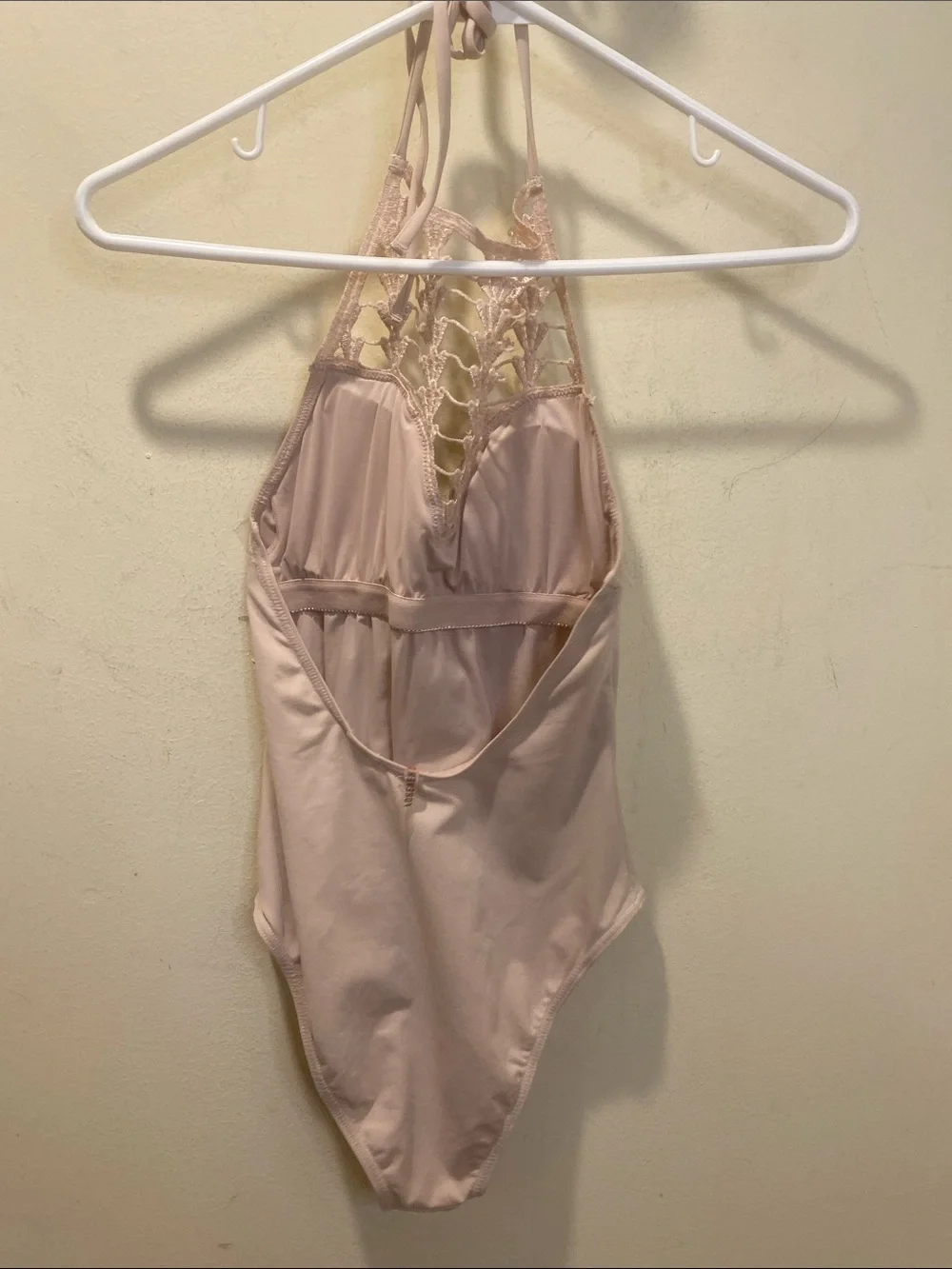 Forever 21 Blush Cream Crochet Halter Backless Bodysuit Swimmer Fits S